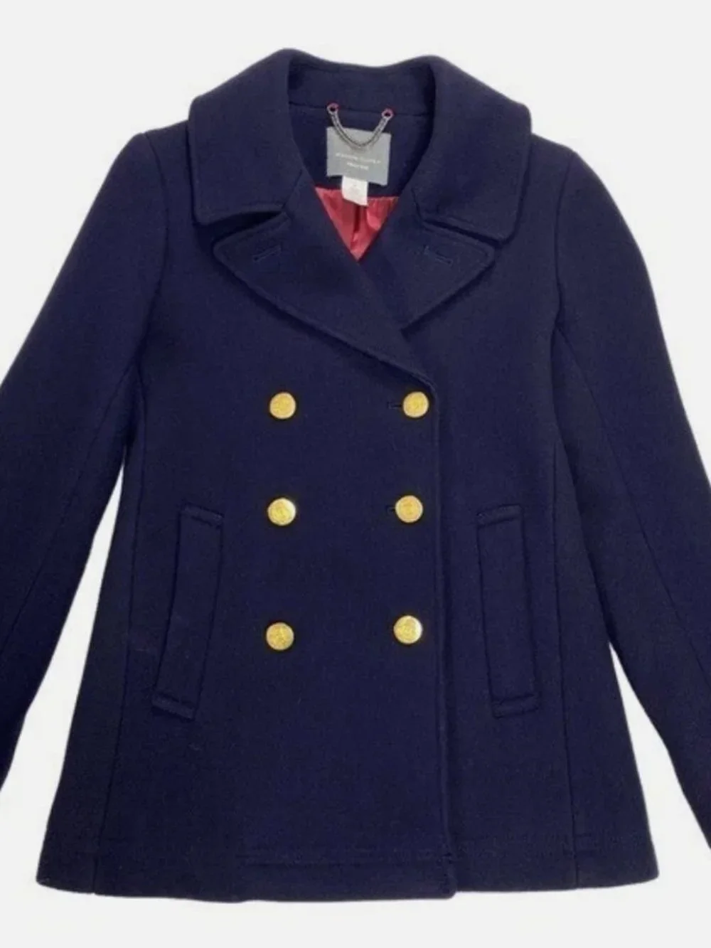 J. Crew Peacoat Women Sz 0 Stadium Cloth Nello Gori Wool Classic Navy Blue